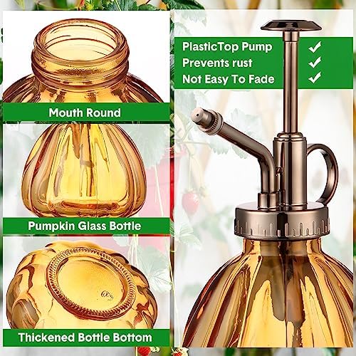 Maxdot 7 Pcs Colorful Glass Plant Mister Spray Bottle 250ml Vintage Pumpkin Spritzer with Bronze Top Pump 6.3" Tall Small Decorative Spritzer One Hand Watering Can for Plants Cleaning Gifts - Image 3