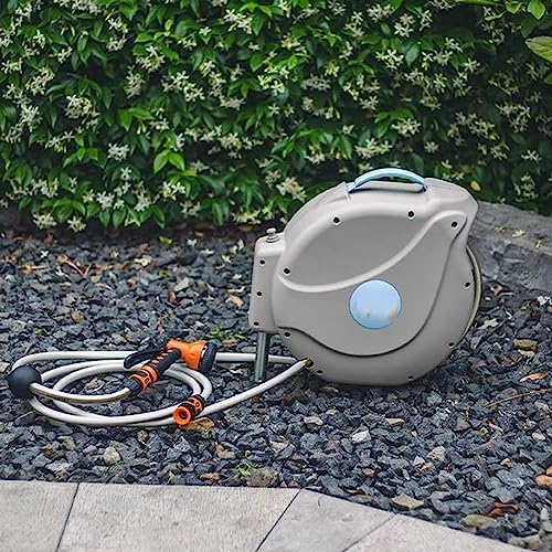 Hose Pipe Holder Garden Retractable Hose Reel, 65 ft /20M x 1/2 inch, Water Hose Reel with Muti-Functional Nozzle, 180° Swivel Bracket Wall-Mounted, Automatic Rewind, Lock at Any Length, with Slow Ret - Image 3