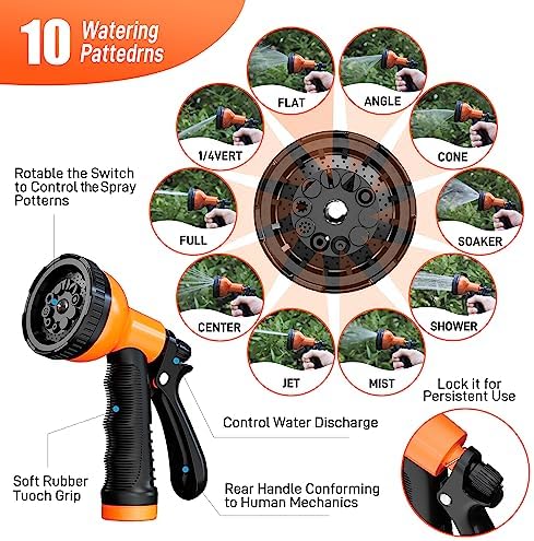 Besiter Garden Hose 50FT Stainless Steel Water Hose with 10 Functions Adjustable Spray Nozzle, Heavy-Duty Metal Garden Hose Flexible Durable No-Tangle & Kink Leak Dog Proof Hose for Yard Lawn(Orange) - Image 5