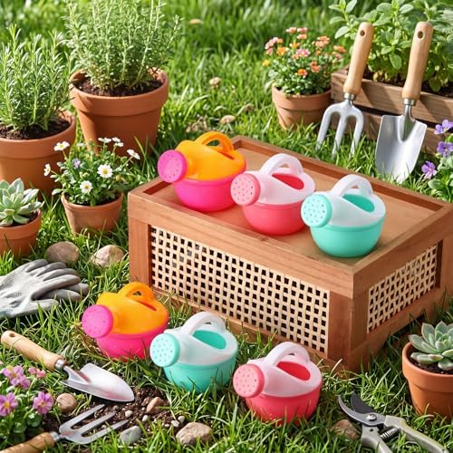Sieral 20 Pcs Mini Plastic Watering Cans Bulk 3.5 Inch Small Portable Watering Pot Can for Garden, Indoor Outdoor Plants, Flower, Succulents, House Plants, Beach Sand and Water Play Yellow, Pink, Blue - Image 6