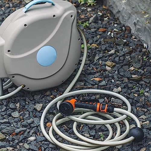 Hose Pipe Holder Garden Retractable Hose Reel, 65 ft /20M x 1/2 inch, Water Hose Reel with Muti-Functional Nozzle, 180° Swivel Bracket Wall-Mounted, Automatic Rewind, Lock at Any Length, with Slow Ret - Image 6