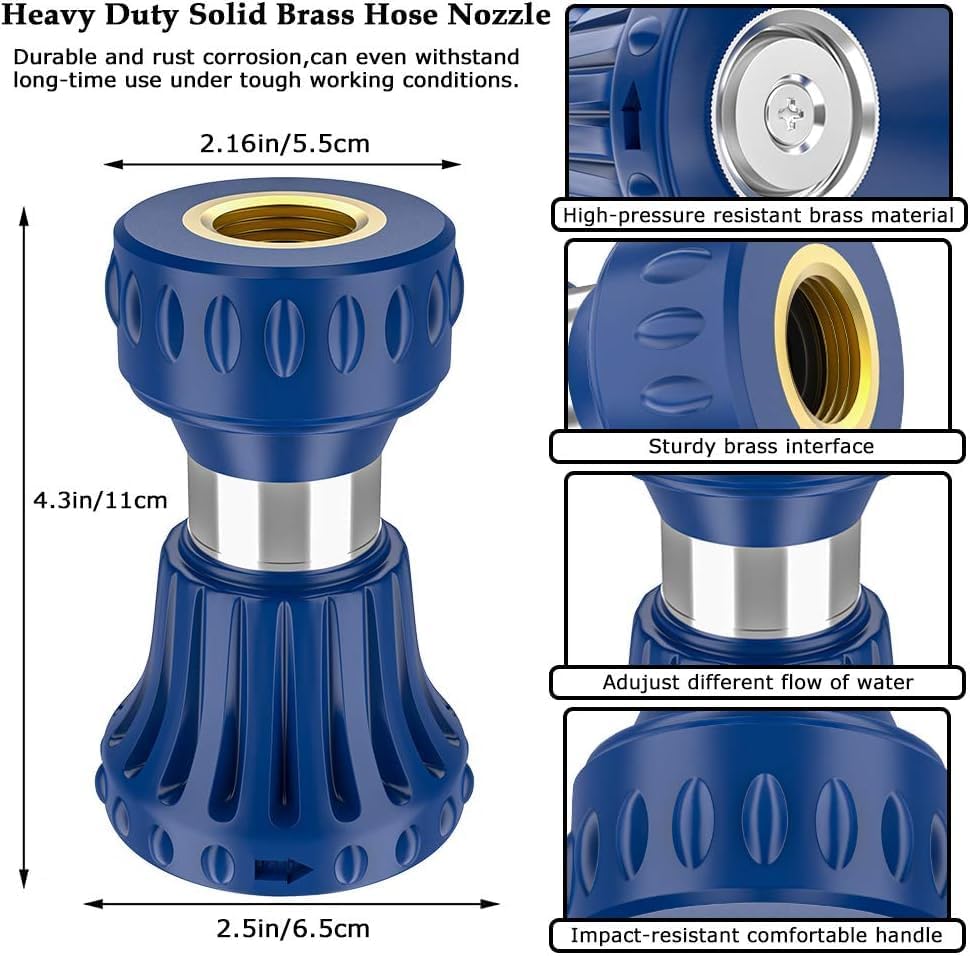 HOSUN Fireman Hose Nozzle & Garden Hose Nozzle, 100% Heavy Duty Metal, Water Hose Nozzle with 8 Different Spray Patterns - Image 3