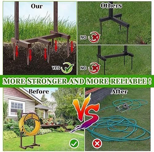 Garden Water Hose Holder 5 Spikes, Brown Hose Stand for Outside for Outside - Image 4
