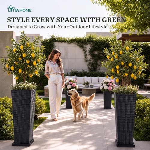 YITAHOME 4pcs Tall Planters 24&32" with Plantable Inner Pot Outdoor Planter - Image 6