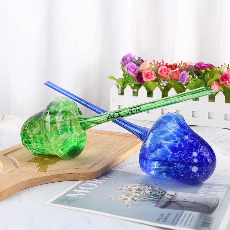 Plant Watering Globes Automatic Glass Watering Bulbs, Glass Ball Planter, Garden Watering Cans Glass drip System, Single Wood Wine Box for Gifting and Storage (Blue) - Image 7