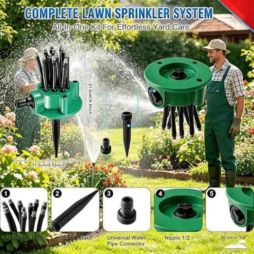 360° Multi-Directional Lawn Sprinkler, 2026 New Precision Garden Irrigation with Flexible Spray Nozzles, Stable Rotating Water Sprinkler, Flower Shape Spray Head for Hose Yard Grass (1pcs+5m Hose) - Image 4