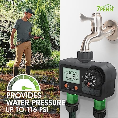 7Penn 2 Zone Water Timer - Programmable Outdoor Irrigation System - Black - Image 4