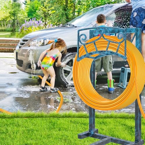 Garden Hose Holder, Heavy Duty Metal Water Hose Holders Hose Stand with 5 Spikes, Freestanding Hose Storage Rack Hose Hanger Holds 150ft Hose for Outside Yard Lawn Garden Decor (Retro Blue) - Image 5