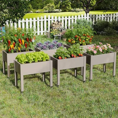 Elevated 26.3" Tall Raised Garden Bed with Wheels - Outdoor Mobile Resin Planter Box with Drainage Holes for Vegetables Flower Herbs, Weather Resistant, Medium Gray (26.3" h) - Image 6