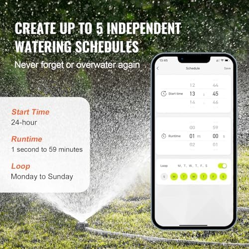 VEVOR WiFi Sprinkler Timer, Single Outlet, Smart Hose Faucet Water Timer with Brass Inlet, APP Control via 2.4Ghz WiFi or Bluetooth, Voice Control with Alexa Google Assistant, IPX6 for Yard Watering - Image 4