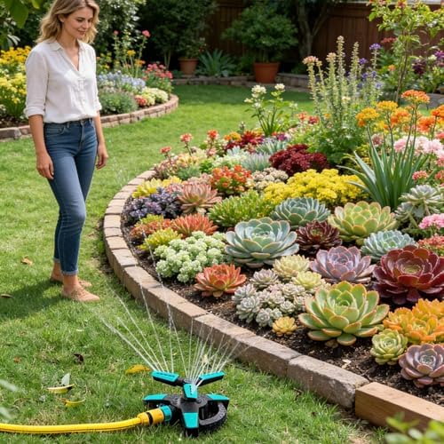360° Rotating Garden Sprinkler with Adjustable Spray Patterns, High-Efficiency Lawn Irrigation System with Pluggable Base and High-Pressure Nozzles (Blue-2 pcs) - Image 3