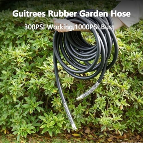 Guitrees 2026 Upgraded Garden Hose 100FT x 3/4", Heavy Duty Rubber Water Hose with Five Layered Braiding, Swivel male and female Nickel-plated Brass Fittings, 1200PSI Burst, 300PSI Working (Black) - Image 6