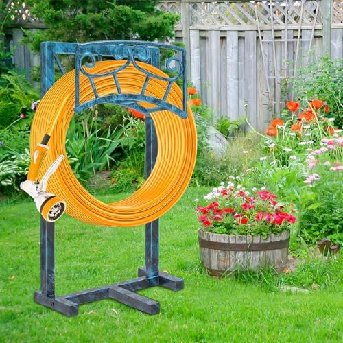 Garden Hose Holder, Heavy Duty Metal Water Hose Holders Hose Stand with 5 Spikes, Freestanding Hose Storage Rack Hose Hanger Holds 150ft Hose for Outside Yard Lawn Garden Decor (Retro Blue) - Image 7