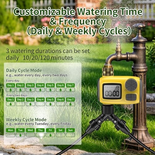 Drip Irrigation System, 165FT Garden Watering System with Water Timer for Garden Hose, Garden Irrigation with Soaker Hose & 3 Adjustable Nozzles, 80PCS Tool-Free DIY Setup for Greenhouse, Lawn - Image 3