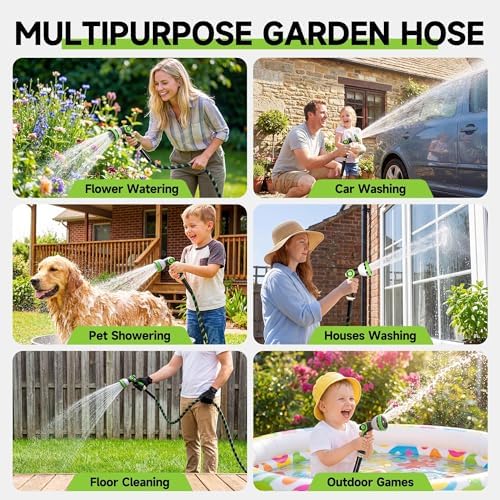 Garden Hose 75 ft Flexible Water Hose Non-Expanding Lightweight Kink-Free Hoses Durable Leak-Proof High Pressure Pipe with 3/4” Brass Fitting 10 Function Nozzle for Outdoor Yard Lawn Car Wash - Image 6