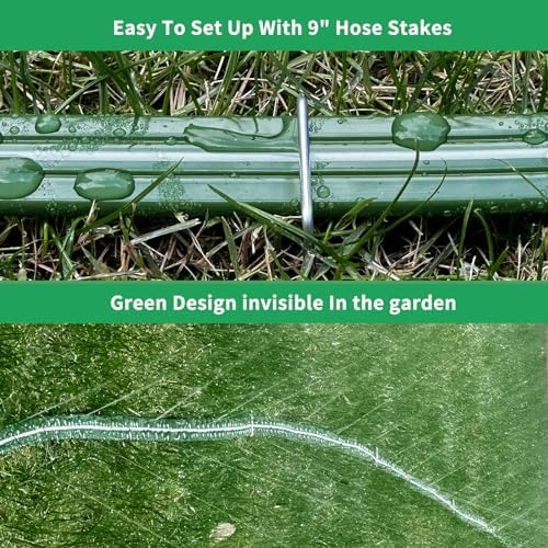 Watoo 2026 Sprinkler Hose & Soaker Hose for Yard - 150 FT Reinforced Flat Garden Hose with Holes, Heavy Duty No-Kink Lawn Irrigation Hose (Includes Stakes, High Pressure Spray) - Image 6