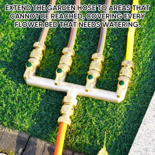 Brass Garden Faucet Splitter, 4-Way Hose Splitter with 4 Extended Metal Handles, Outdoor Hose Divider, Heavy Duty Nickel Plated, GHT 3/4-Inch Heavy Duty Hex Female Inlet and 3/4-Inch Male Outlet - Image 6