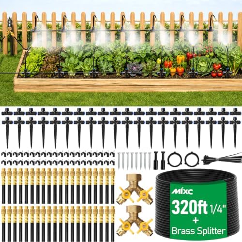 MIXC 320Ft Drip Irrigation System for Garden with 2-Way Spiliter,Tee-Stake by MIXC
