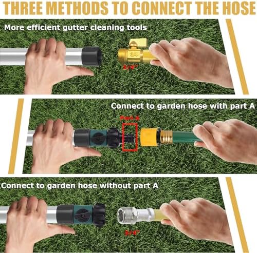 16FT (24ft Reach) Telescopic Gutter Cleaning Tools from The Ground, Rain Gutter Cleaners Tool with Hose Copper Attachment, Long Reach Gutters Cleaner Wand with Extension Pole - Image 7
