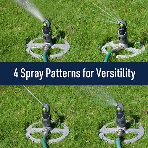 Impact Sprinklers for Yard, Garden, and Large Areas - Rotating Pulsating Lawn Sprinkler with Adjustable 360 Degree Rotating Head, 4 Spray Patterns, and Heavy Duty Metal Base by Kings County Tools - Image 3