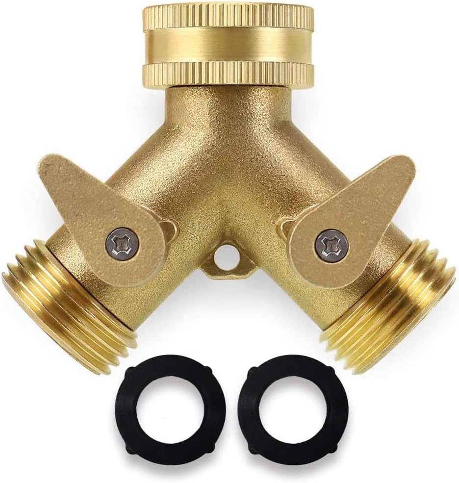 Brass Garden Hose Splitter 2 Way, Heavy Duty Brass Hose Y Splitter, Garden Hose Connector with 2 Valves, for Garden Irrigation, Watering Plants, Drip Irrigation - Image 6