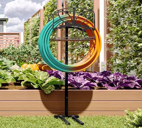 Fire Beauty Garden Hose Holder with Storage Basket,Heavy-Duty,80+ lb Capacity,Rust-Proof Stainless Steel,Organizes 150ft Hose for Patio&Yard,Leaf Design by FireBeauty