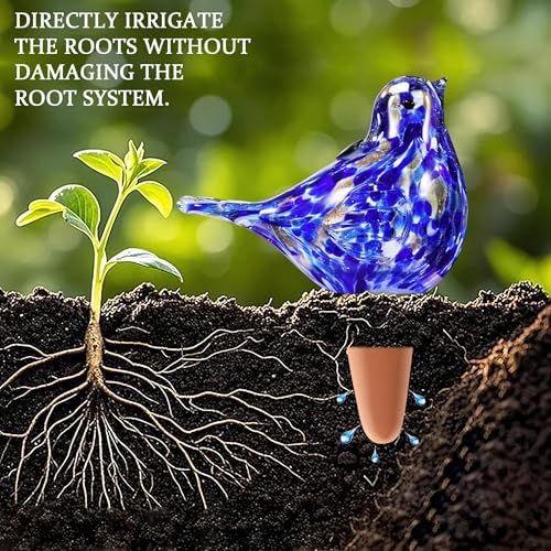 Plant Watering Globes, Bird Glass Self Watering Planter Insert - Glass Plant Water Globes for Daily Use, Planter Spikes to Support Indoor & Outdoor Plant Health, Dark Blue - Image 5