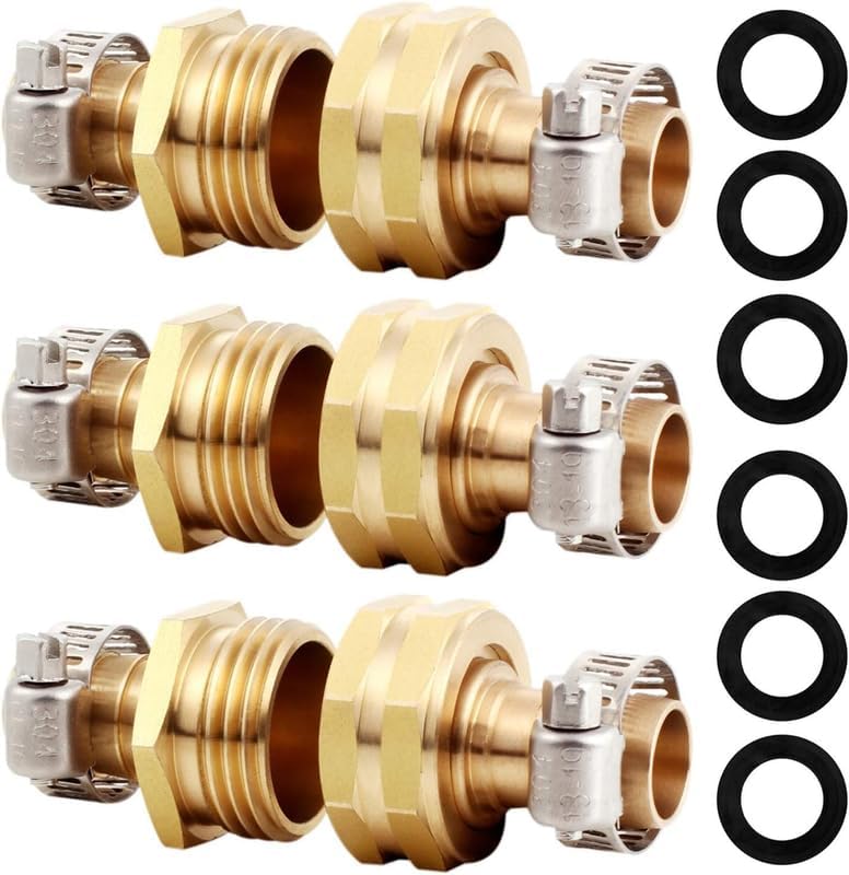 Brass Garden Hose Repair Connector Kit with Clamps & Gaskets by Unknown