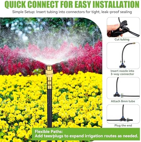 200FT 360° Adjustable Drip Irrigation Kit System for Garden Sprinklers for Yard Garden Watering System with 32 Nozzles Raised Bed Greenhouse Plant Watering Devices Misting System - Image 4