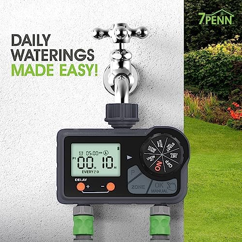 7Penn 2 Zone Water Timer - Programmable Outdoor Irrigation System - Black - Image 6