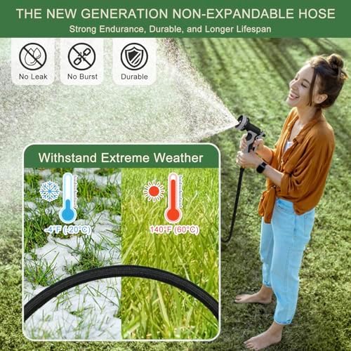 Garden Hose 75 ft, Non-Expandable Flexible Water Hose with 10 Function Spray Nozzle, Lightweight, Leak Proof, Kink-Free, Portable Hose for Outdoor, Yard, Lawn, High-Density Fabric, Black Grey - Image 3