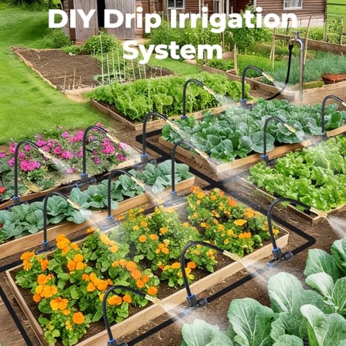 130FT Drip Irrigation System for Garden: 20 Nozzles 1/4" PE Tubing Automatic Watering Kit Adjustable Misting Sprinkler Mister Hose for Water Plants Tape Raised Beds Lawn Outdoor Yard Greenhouse 130FT - Image 5