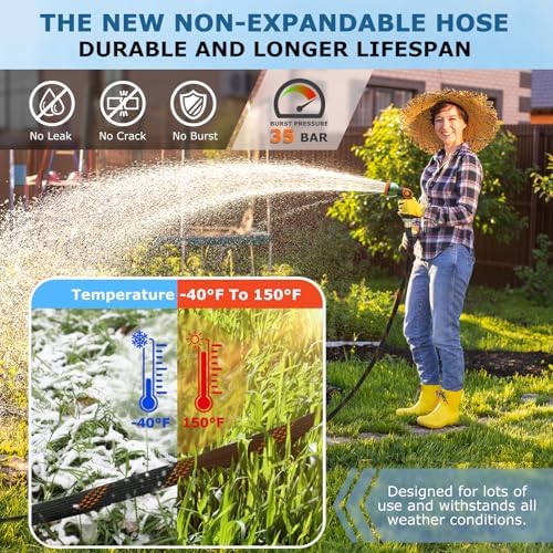 Non-Expanding Garden Hose 100 ft, Kink Free Flexible Water Hose with 10-Pattern Spray Nozzle, Lightweight Hose Pipe, Leak Proof, 3/4" Swivel Connectors, Super Fabric, Portable Storage Strap - Image 2