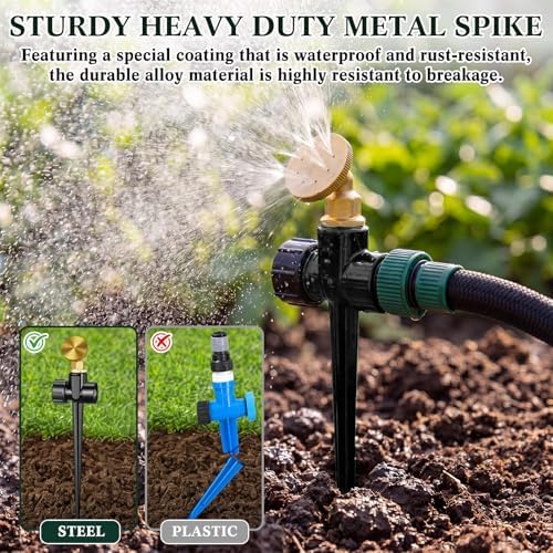 Tioncy 4 Pack Metal Lawn Sprinkler for Yard with Brass Nozzle & Aluminum Alloy Spike Base, Adjustable Automatic Garden Sprinkler System with Screen Gasket for Lawn Garden Yard Greenhouse(Black) - Image 4