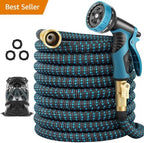 200 ft Expandable Garden Hose - All New 2026 Retractable Water Hose with 3/4" Solid Brass Fittings, Extra Strength Fabric - Flexible Expanding Hose with 10 Pattern Spray Nozzle by Artistan