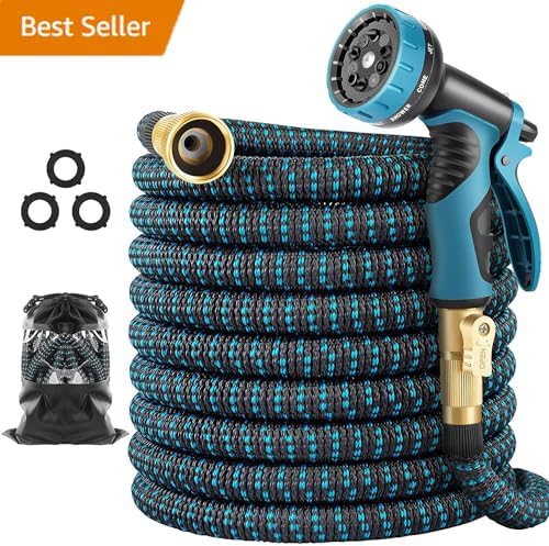 200 ft Expandable Garden Hose - All New 2026 Retractable Water Hose with 3/4" Solid Brass Fittings, Extra Strength Fabric - Flexible Expanding Hose with 10 Pattern Spray Nozzle by Artistan