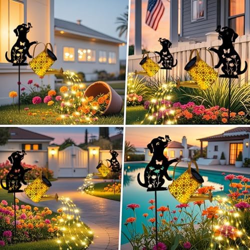 Solar Garden Lights Outdoor Decor, Watering Can with Dog Stake, Waterproof - Image 5