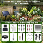 Irrigation System for Garden with Solar Panel, Automatic Drip Irrigation Kits 49FT Hose, Smart Timer Solar Irrigation System for Garden, Patio, Small Farm, Prevent Plants Wither (15 Pots) - Image 3
