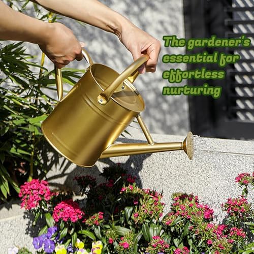 1 Gallon Watering Can for Plants, Watering Cans for Indoor&Outdoor Gardening, Galvanized Steel Watering Pot with Removable Spout, Metal Water Can with Ergonomic Movable Handle(Gold) - Image 6
