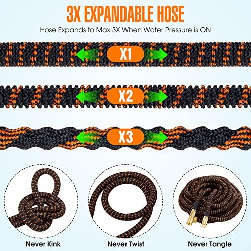 Expandable Garden Hose 100 ft with 10 Function Nozzle, 2026 New No Kink Flexible Water Hose 100ft, Lightweight, Leak-proof, 3/4" Solid Brass Fittings, 3750D Outer Fabric, Durable Expanding Latex Core - Image 2
