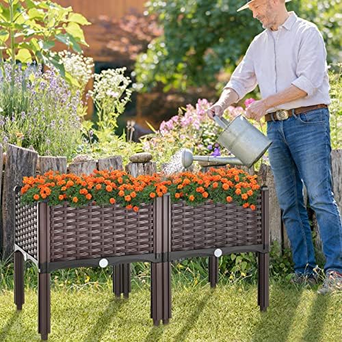S AFSTAR Raised Garden Bed with Removable Legs & Brackets, 2 Pack Elevated Garden Planter Kits for Flowers Fruits Vegetables, Multiple Combination Planting Box Container for Garden Patio Balcony - Image 2