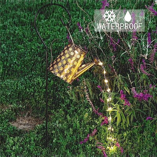 JIAJIAMEI Large Solar Watering Can Lights Flower Outdoor Garden Decor, Waterproof Cascading LED Hanging Lights, Gifts for Mom Grandma Women Birthday Mother's Day - Yard Porch Patio Backyard - Image 6