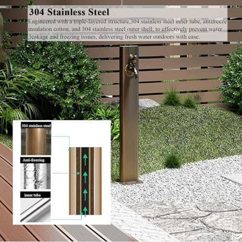 Outdoor Water Faucet Post, Freestanding Courtyard Garden Hose Holder Stand with Brass Faucet, Anti-Freeze Vertical Cylindrical Hydrant Water Feature Fountain for Irrigati（Side） - Image 3