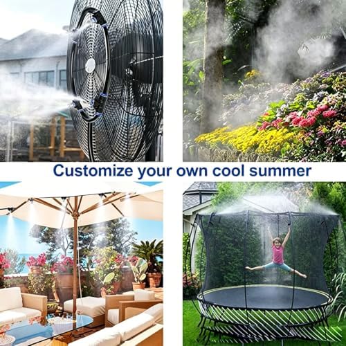 Greenhouse Mist Cooling Setup with Brass Nozzles and Black Tubing for Patio Borders, Plant Rows and Fan Wrap Use Line Brass Nozzle Mist Hose Fan - Image 5