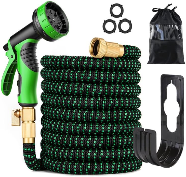 75 ft Expandable Garden Hose - Flexible Water Hose with 10 Spray Nozzle - Car Wash Hose with 3/4" Solid Brass Connector - Flexible Expanding Hose with 10 Pattern Spray Nozzle by Treavil