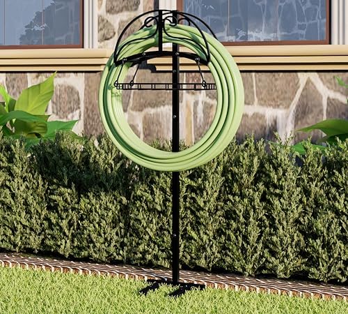 Freestanding Garden Hose Organizer with Storage Basket - Heavy-Duty Black Powder-Coated Hose Stand, Detachable Design Holds 150FT Hose, Includes Wrench & Screwdriver for Easy Assembly - Image 6
