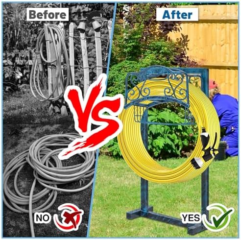 Garden Hose Holder for Outside - Upgraded Water Hose Holder Holds with Storage Basket, Heavy Duty Metal Freestanding Garden Hose Storage Reel Rack for Outdoor Yard Lawn (Blue) - Image 3