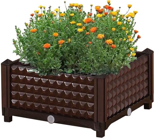YSUEFIJO Raised Garden Bed Planter, Elevated Plastic Raised Garden Bed Planter Box, Planting Raised Container with Water Design & Drainage Holes, for Flower Vegetable Herbs by WELCOMETOYSUEFIJO