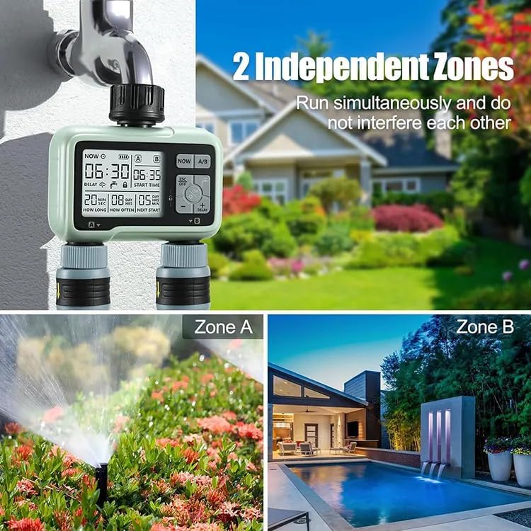 LABART Digital Water Timer 2 Zone for Garden Farming Plants Hose Faucet Outlet Programmable Home Irrigation Taps System Controller Flow with Child Lock Mode Auto & Manual Off Rain Delay - Image 6