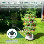 Strawberry Vertical Planters, 3 Tiered Stacking Tower Garden, Stackable Herb Vegetable Planters with Movable Casters and Bottom Saucer Indoor and Outdoor - White - Image 3